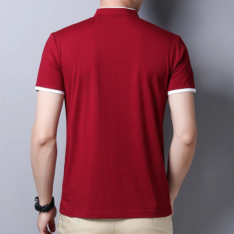 2025 New Men's Casual and Fashionable Solid Color Short Sleeved Stand Up Collar T-shirt Summer Versatile and Comfortable Top