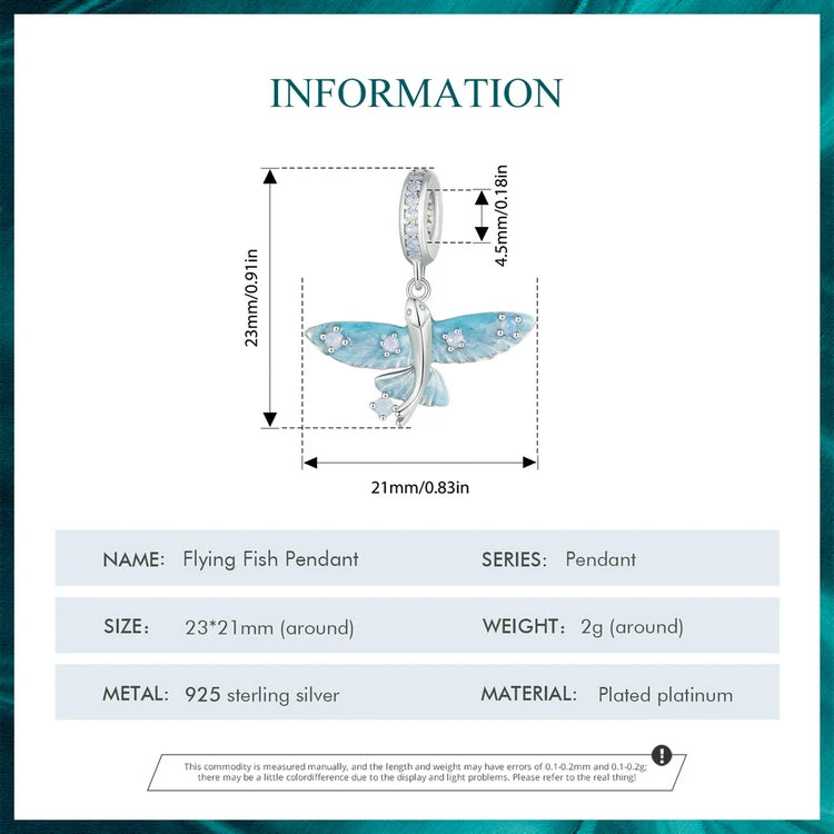 WOSTU 925 Sterling Silver Magical Flying Fish Pendants Blue Ocean Whale Bead Fit Original Bracelet DIY Charms Jewelry Making