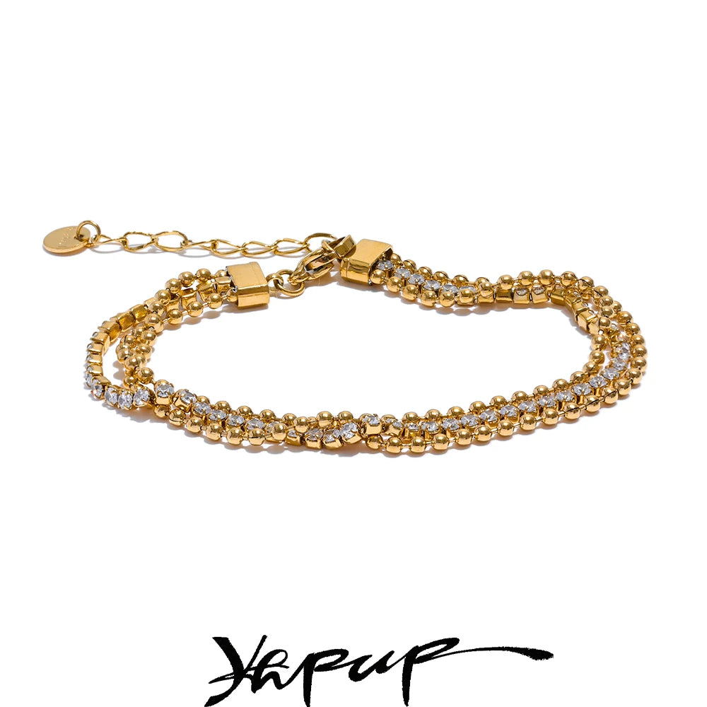 Yhpup Trendy Stainless Steel Cubic Zirconia Chain Layered Bracelet Bangle for Women High Quality Fashion Jewelry Bijoux Gift Viralgem Store