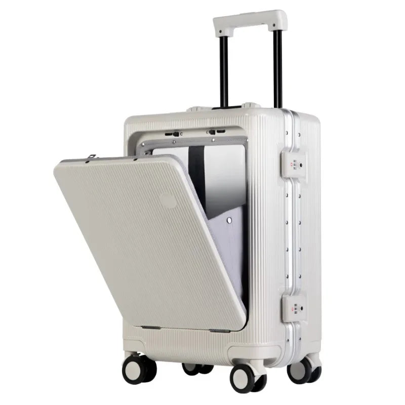 20 22 24 Front Opening Rolling Luggage Travel Suitcase Aluminum Frame Trolley Case Unisex Multifunctional Trunk with Cup Holder Viralgem Store