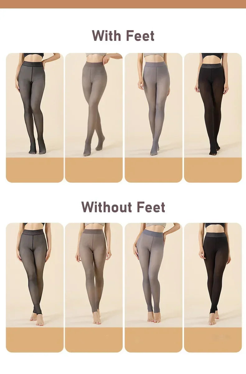 Thicken Warm Tights For Women Winter Thermal Stockings Leggings Sexy Translucent Fleece Velvet Tights Pantyhose Female Pants