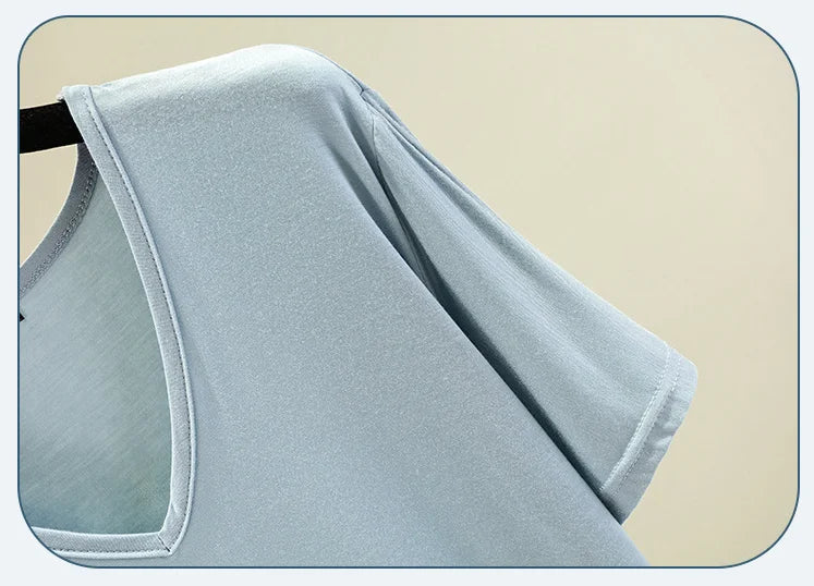 Women's T-shirt Modal V-Neck Short sleeves Tops Summer Casual T Shirts  Solid color Loose basic Bottoming Tees