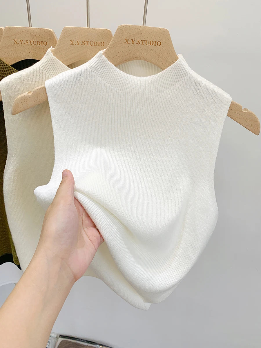 2024 Women Knitted Tank Top Summer Fall Slim Sweater Short Sleeveless Solid Spring Autumn Sweaters Pullovers Viralgem Store