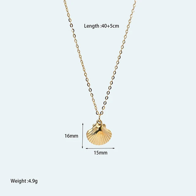 Tarnish Free Stainless Steel Waterproof Jewelry Starfish Conch Shell Coconut Palm Pendant Necklace for Women Girls Holiday Gift
