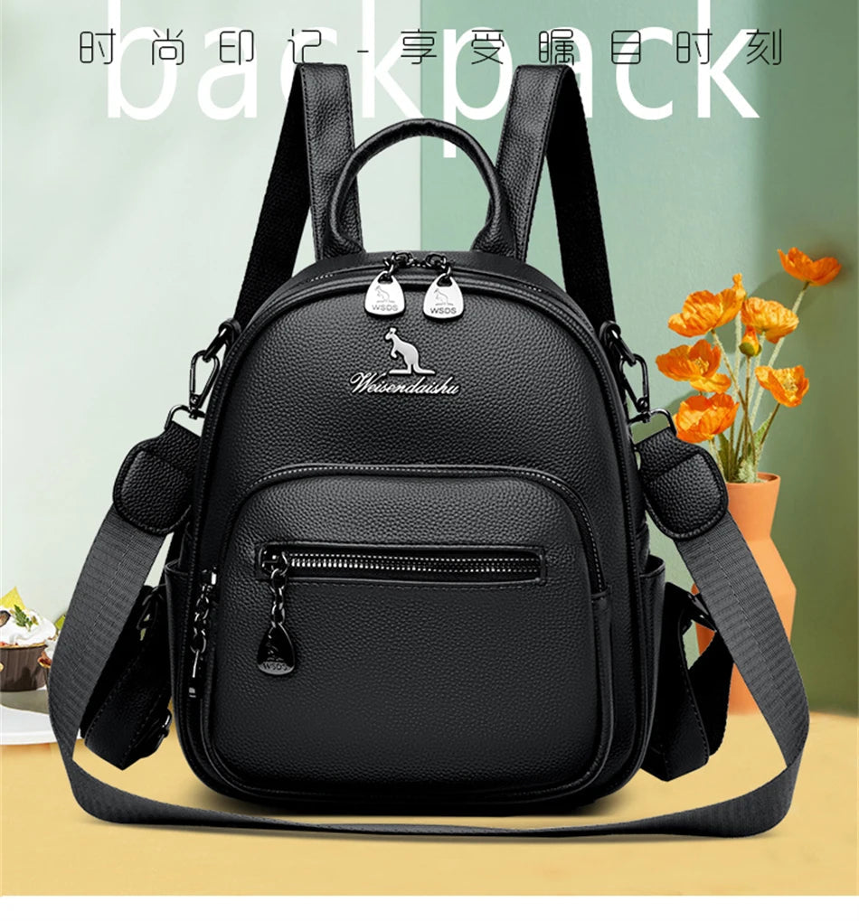 Women Travel Backpack for Teenager Girl 2024 Soft Leather Female Fashion 3 In 1 Bagpacks Large Capacity Ladies Mochilas Feminina Viralgem Store