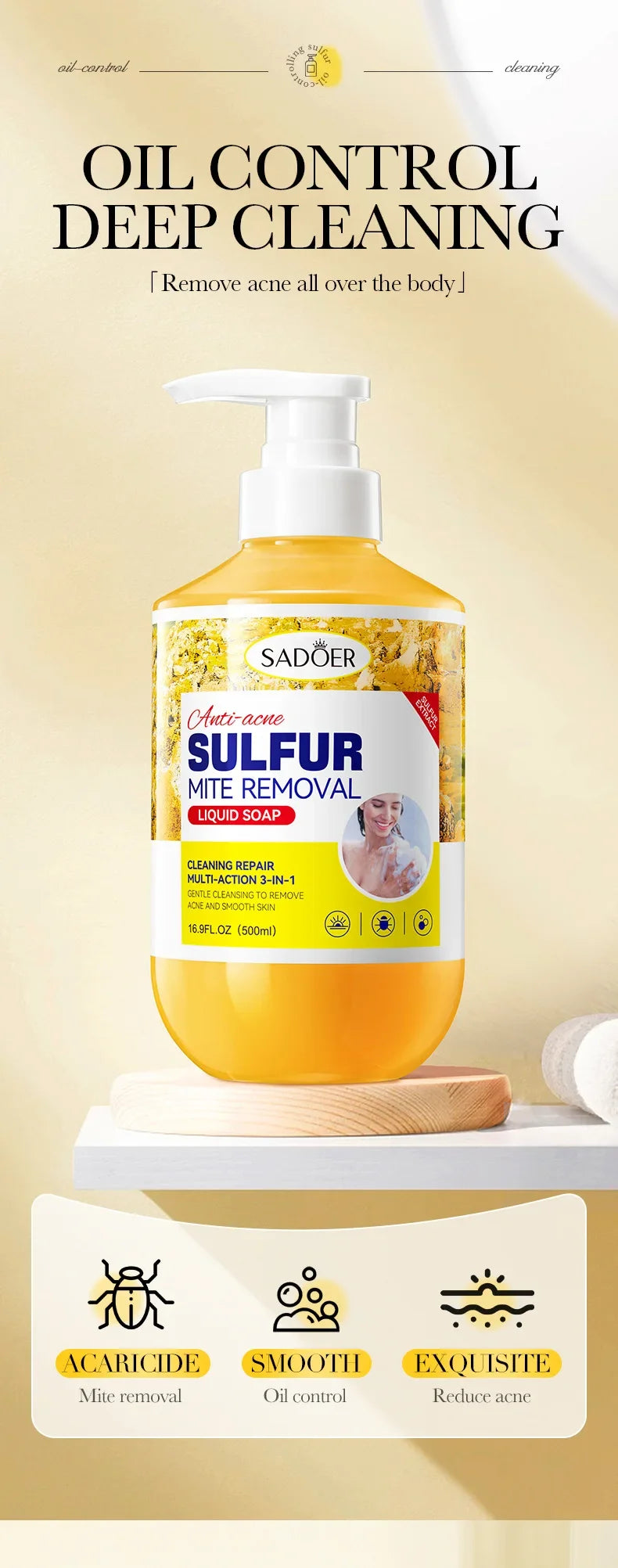 500ml Deep Cleansing Sulfur Mite Removal Body Wash Oil Control Shower Gel  Bath and Body Cleansers