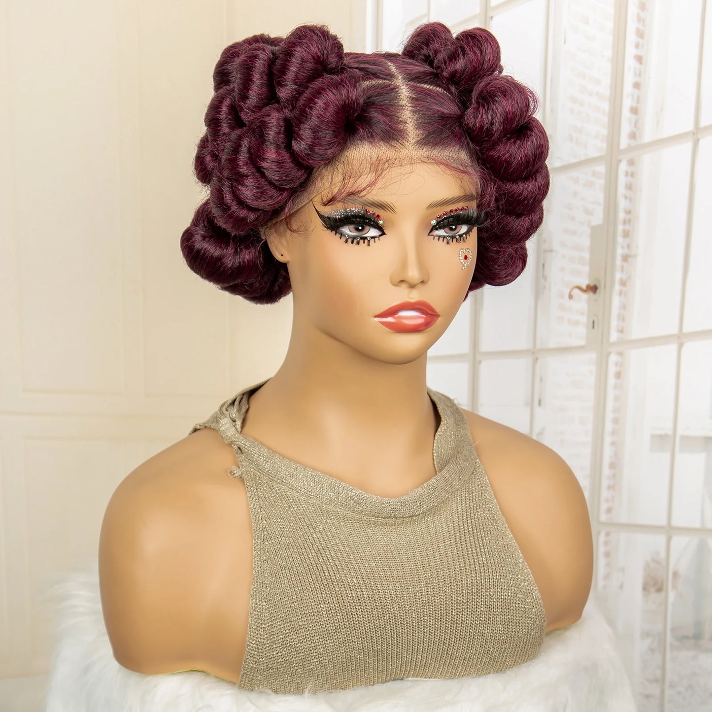 Synthetic Full Lace Handmade Bantu Braided Wigs Short Cute Natural Braided Lace Wigs with Baby Hair for Women