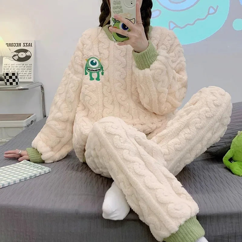 Winter Flannel Fleece-lined Sleepwear Women's Long Sleeve Warm Thickened Pyjamas Home Clothes Explosion Model Jacket Viralgem Store