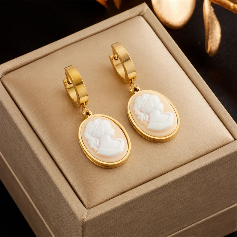 XIYANIKE 316L Stainless Steel Earrings Green White Portrait Pendant Accessories for Women Charming Birthday Jewelry Gifts Серьги