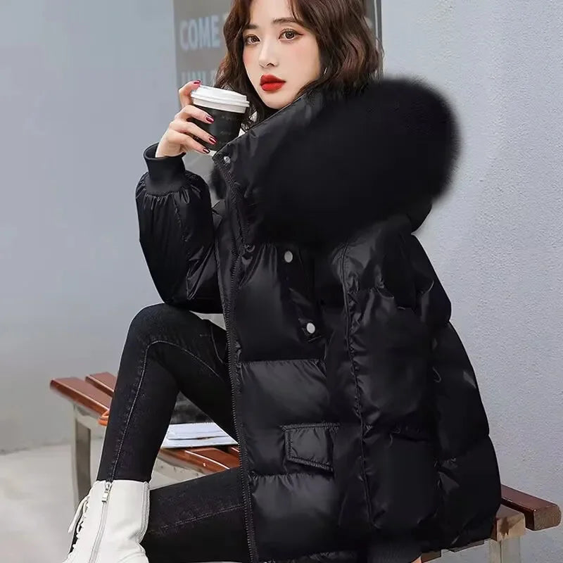 2025 Winter Fashion New Warm Duck Down Jacket Women's Clothes Glossy Fur collar Thicken Parka Short Down Coat Female Trend Viralgem Store