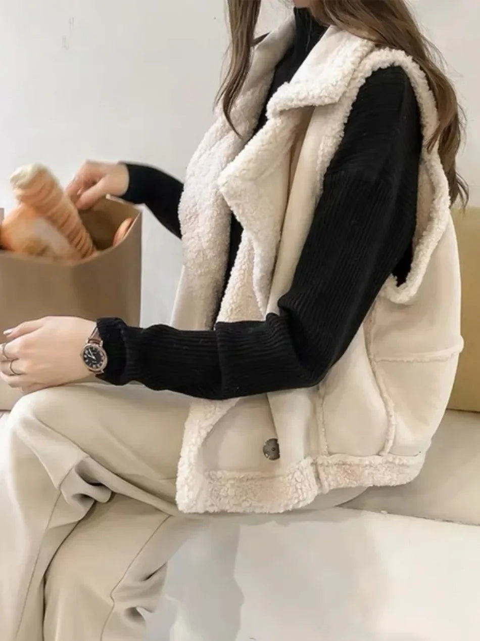 Women 2024 Autumn Winter New Waistcoat Loose Outerwear Popular Top Sleeveless Solid Color Jacket Female Leather Vest Coat Viralgem Store