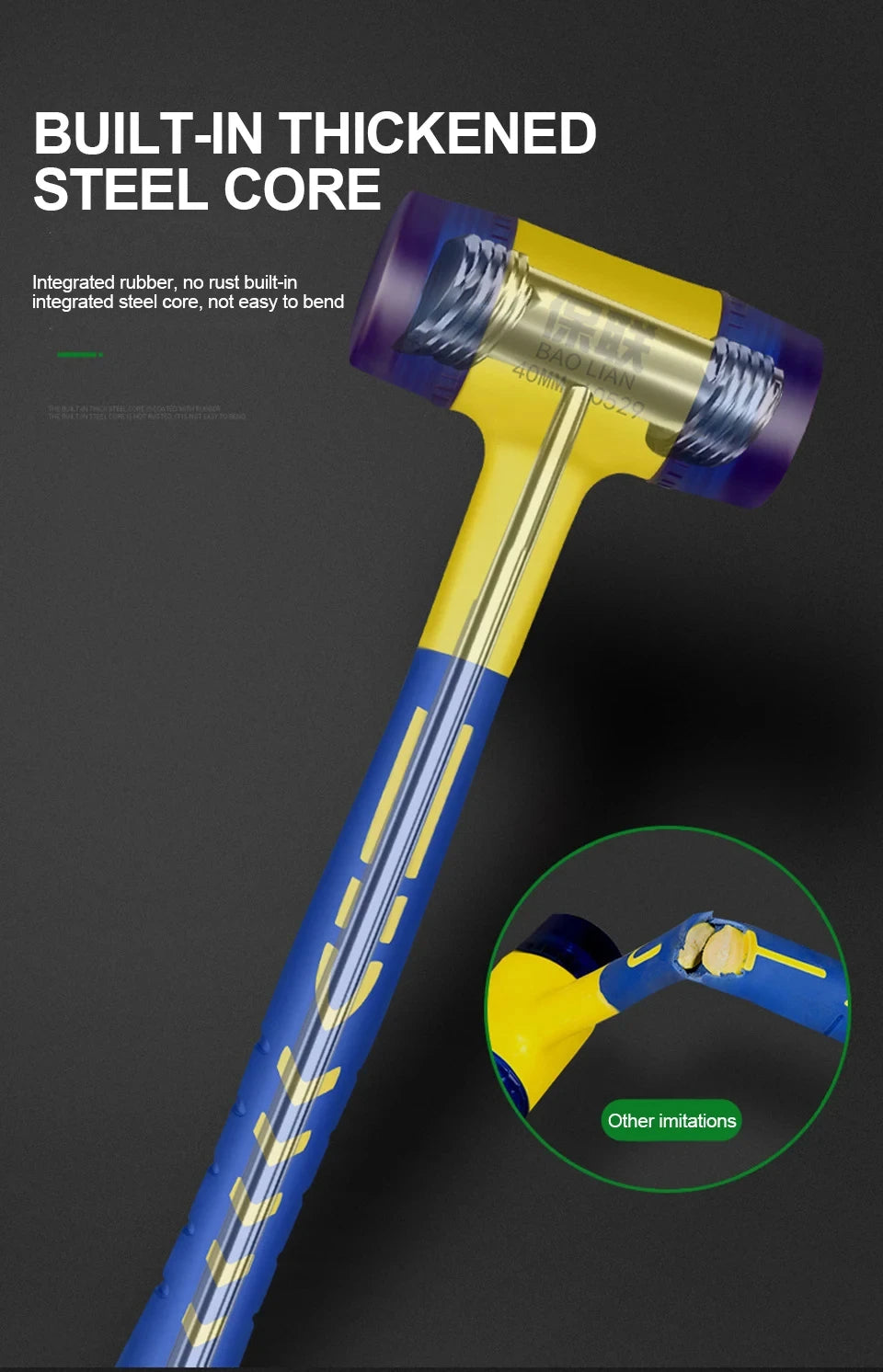 25/30/35/40/45mm Rubber Hammer Double Faced Work Glazing Window Nylon Hammer with Round Head and Non-slip Handle DIY Hand Tool