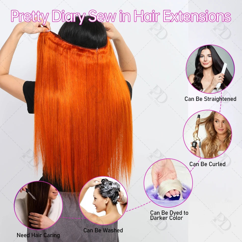 30 Inch Brazilian 100% Human Hair Weft Ginger Orange Bone Straight Bundles Virgin Raw Quick Weaves Colored Remy Hair Extension Viralgem Store