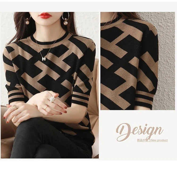 Spring Summer Knitted Top Classical Letter T-Shirt Short Sleeve Tee Korean Fashion Woman Blouse 2024 Cheap Women's Clothing Chic