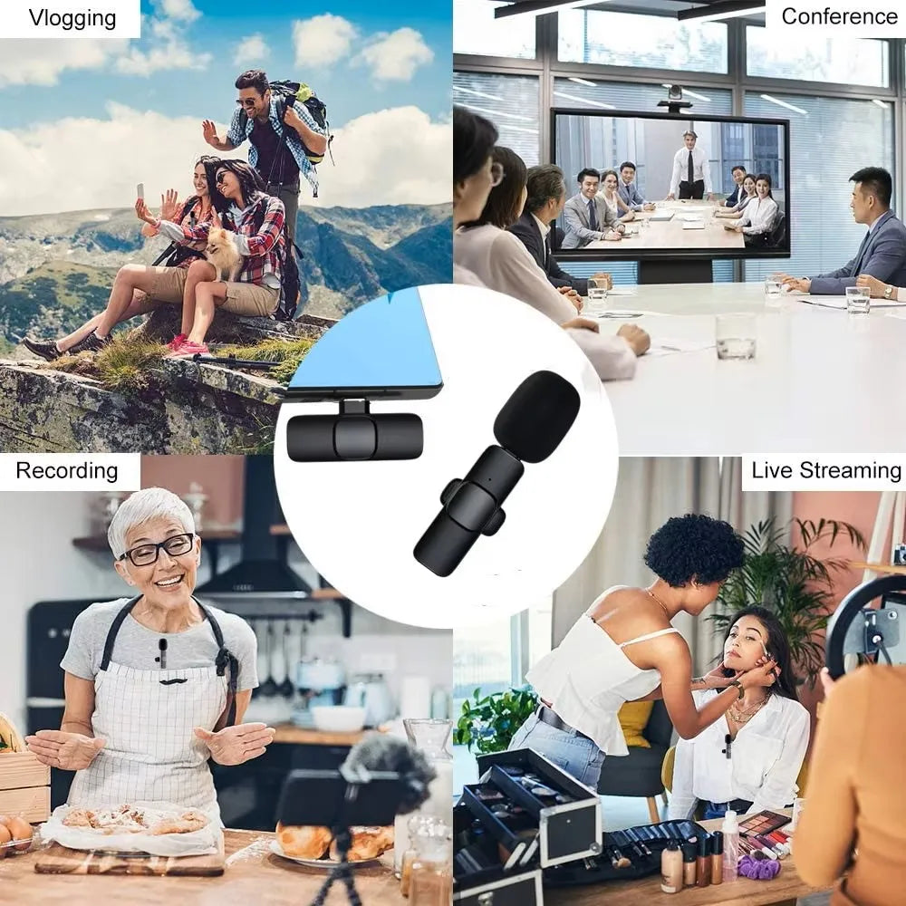Wireless Lavalier Microphone Mini Portable Audio Video Recording Mic for iPhone Android Live Broadcast Gaming