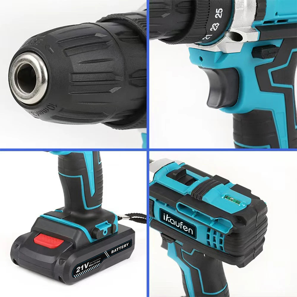 21V Cordless Drill Electric Screwdriver Mini Wireless Power Driver Lithium-Ion Battery Home DIY Cordless Drill Set