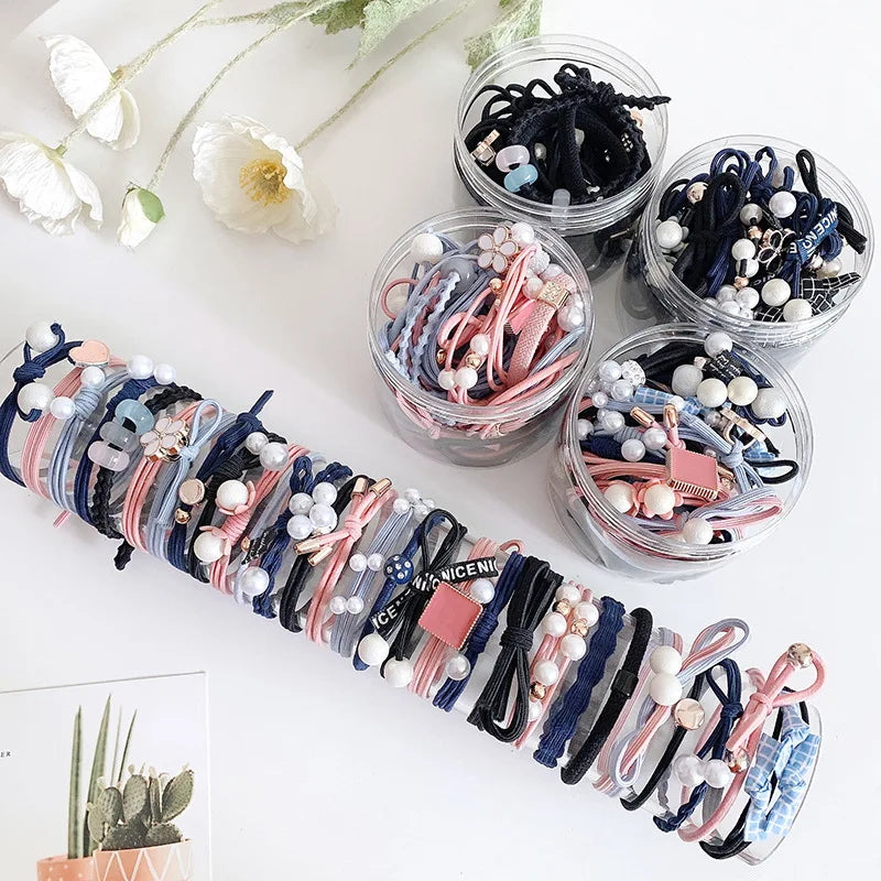 50/12PCS  Women Elastic Hair Ties Pearls Fashion Girls Scrunchies Ponytail Holder Rubber band Hair Rope Hair Accessories Viralgem Store