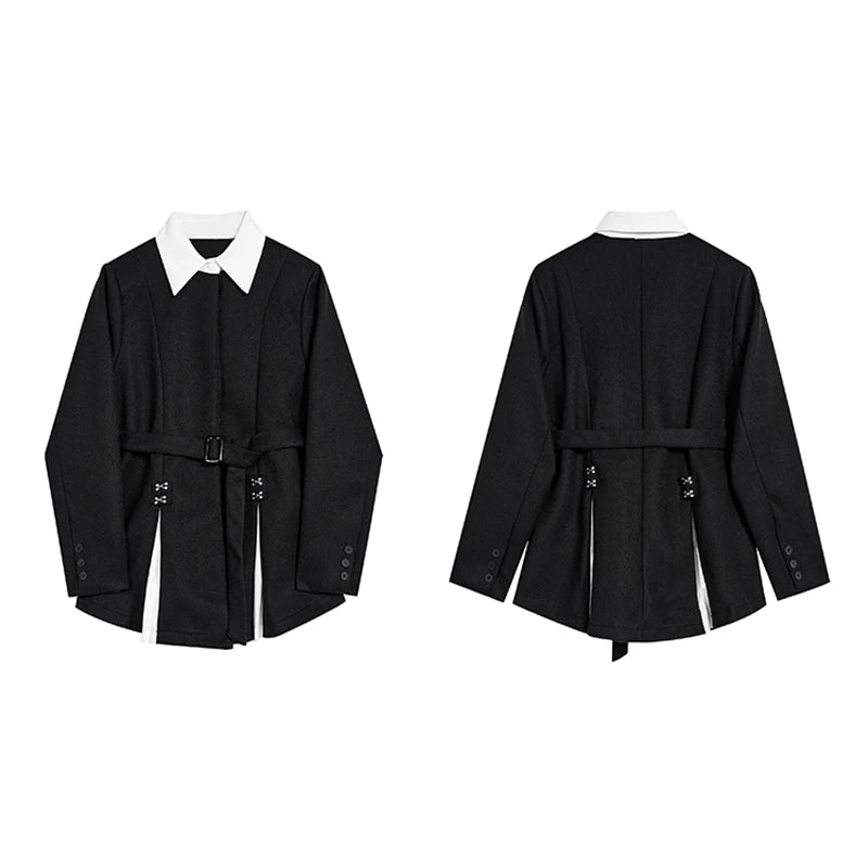 Women Black Gothic Blazer Elegant Vintage 90s Fashion Coat with Belt Y2k Suit Jacket Harajuku Long Sleeve Outwear 2000s Clothes Viralgem Store