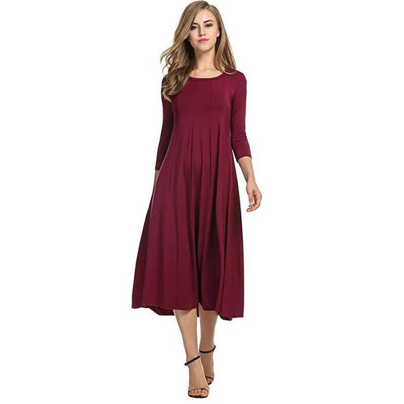 Women Autumn Solid Party Midi Dress Casual O Nesk Half Sleeve Office Lady Red Green Slim Elegant Dresses  Robe Ete XXL  Vestidos Viralgem Store