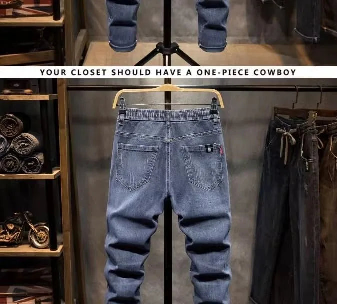 2025 Spring and Autumn New Fashion Trend Elastic Straight Leg Jeans Men's Casual Loose Comfortable High Quality Denim Pants 36