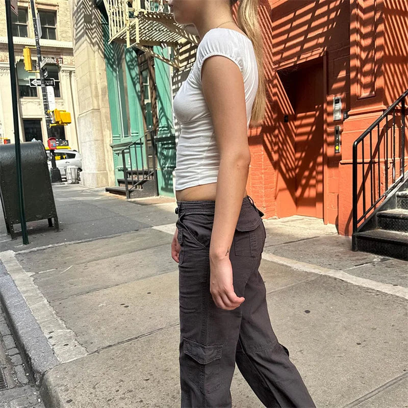 Xingqing y2k Crop Top Women Aesthetic Clothes Solid Color Short Sleeve Ruched T Shirt Basic Baby Tee 2000s Clothing Streetwear