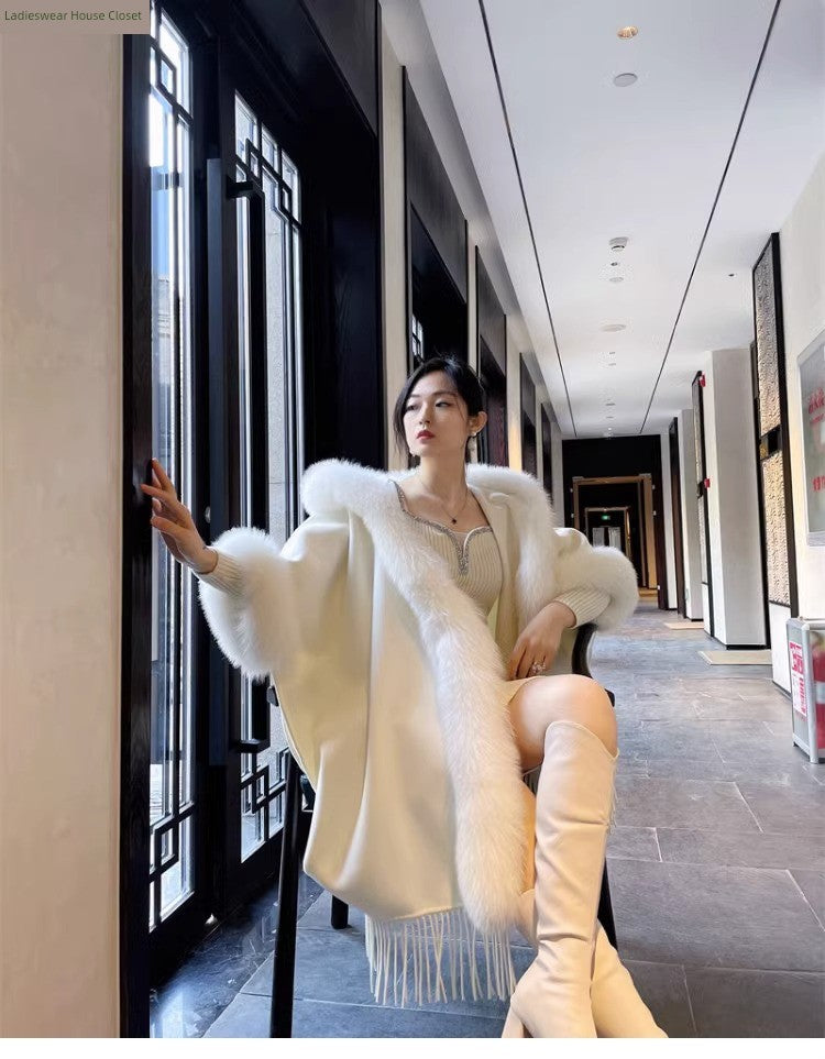 Thickened All-Matching Double-Sided Hooded Large Fur Collar Cape and Shawl