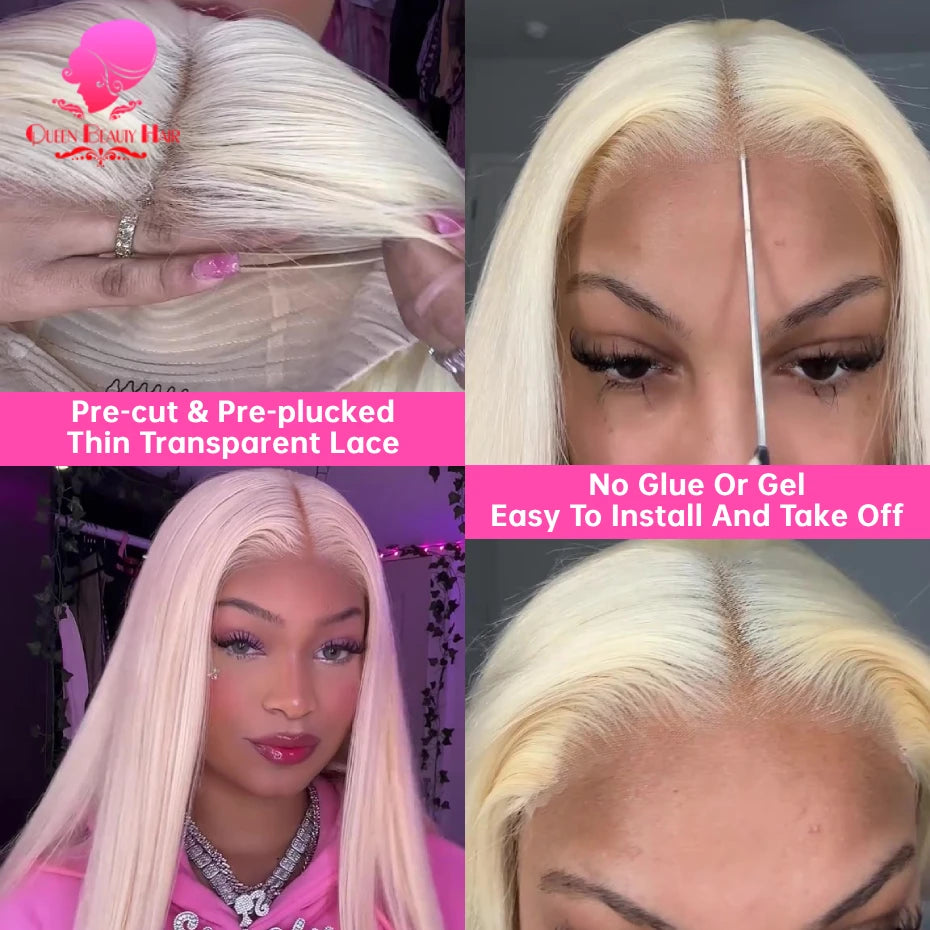 613 Glueless Wigs Human Hair 5x5 Lace Closure Wig Remy Straight Blonde Pre Plucked Glueless Wig 100% Human Hair Wigs Ready To Go