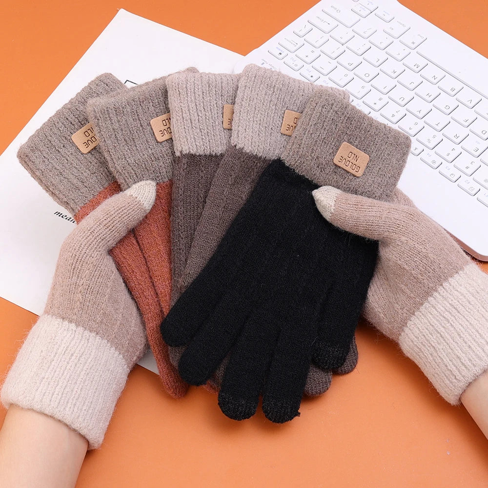 Warm Thick Plush Knitted Gloves Winter Touchscreen Plush Gloves Woman Thickening Fleece Thickened Cycling Driving Skiing Gloves