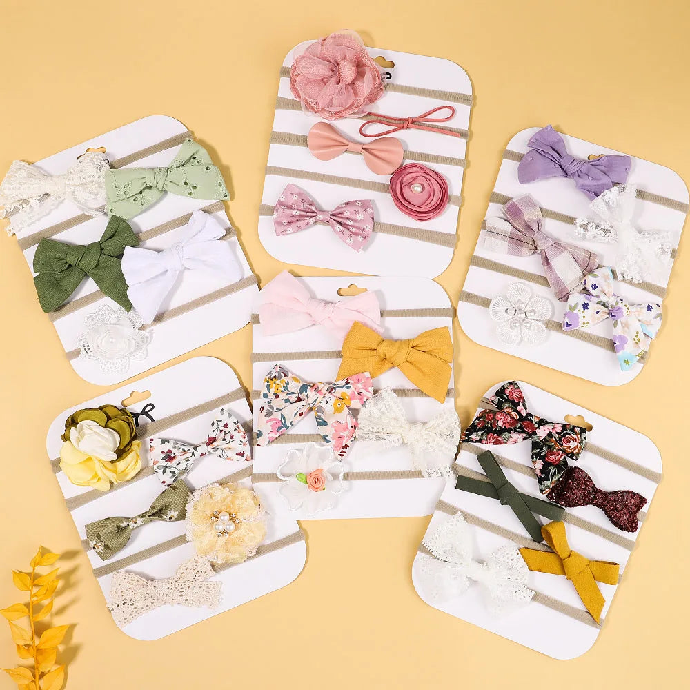 5Pcs/Set Baby Flower Bows Headband for Girls Children Elastic Hair Bands New Born Hairband Soft Toddler Cute Hair Accessories