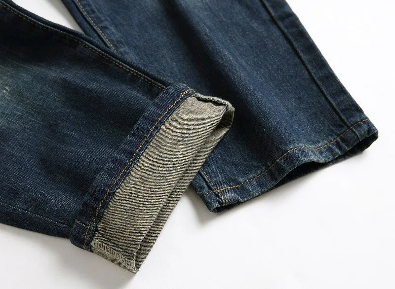 2024 Men's Autumn and Winter New Characteristic Nostalgic Jeans, European and American Ripped Patchwork Tapered Jeans. Viralgem Store