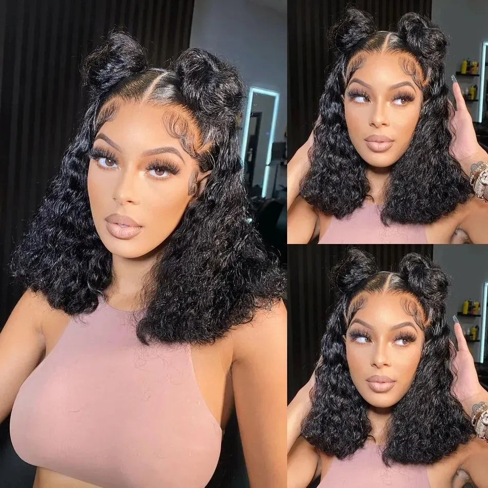 Water Wave Short Curly Bob Wig 13x6 Lace Front Wig  13x4 Lace Wigs Transparent Lace Frontal Human Hair Wigs Pre Cutfor Women