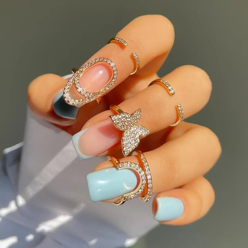 Trendy Geometric Rhinestone Adjustable Nail Ring Fashion Temperament Delicate Fingertip Ring Personality Jewelry Accessories Viralgem Store