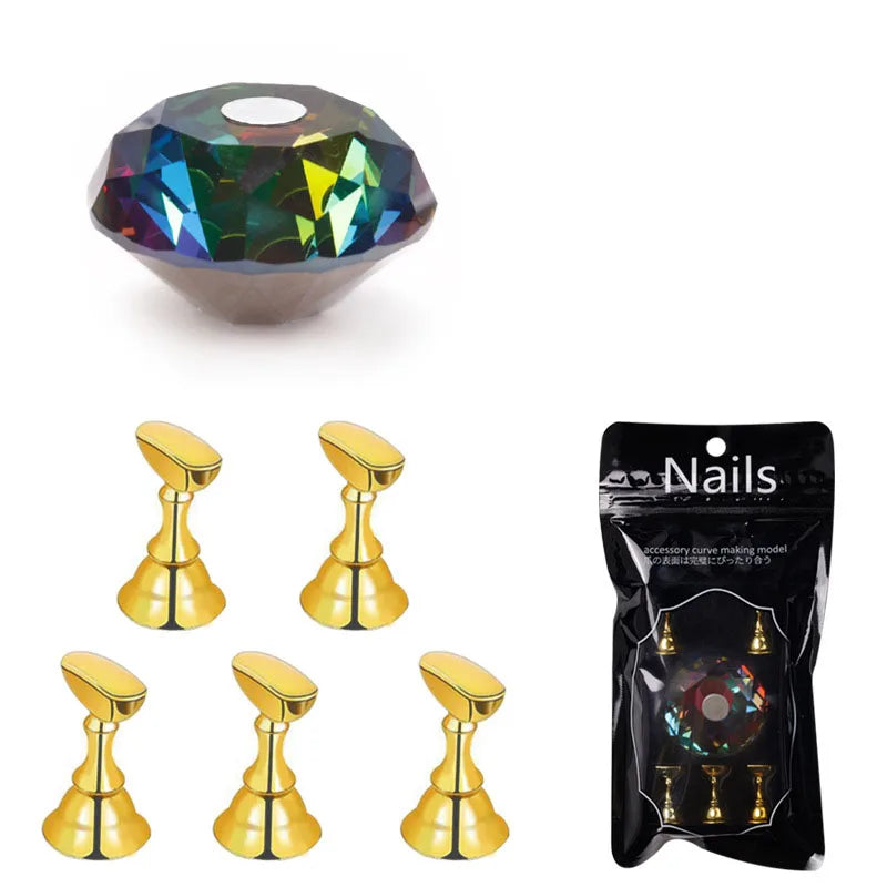 Acrylic nail practice stand, magnetic nail tip art display stand, nail enhancement tool with reusable adhesive putty clay, used