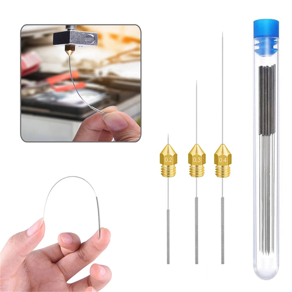 10 Pcs 3D Printer Stainless Steel Nozzle Cleaning Needles Tool 0.15mm 0.2mm 0.25mm 0.3mm 0.35mm 0.4mm Drill For V6 MK8