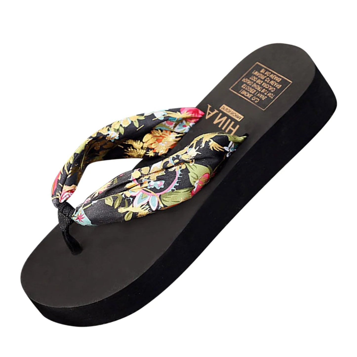 2022 Summer Floral Printing Slippers Women Bohemian Satin Strap Platform Wedge Flip Flops Outdoor Thick Bottom Beach Shoes