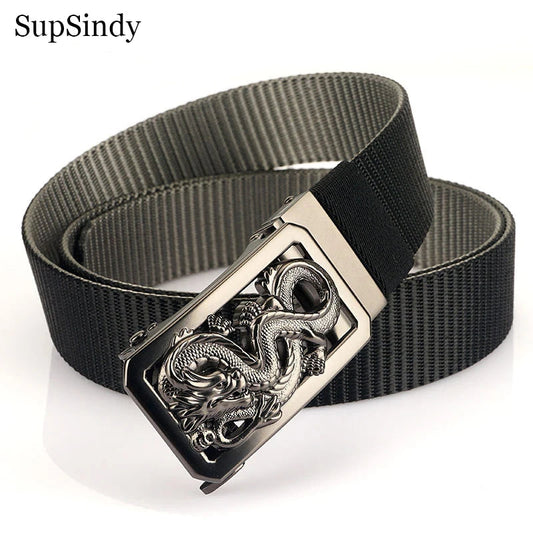 SupSindy New Man Double-sided Nylon Belt Dragon Rotate Metal Automatic Buckle Canvas Belts for Men Jeans Waistband Bicolor Strap Viralgem Store