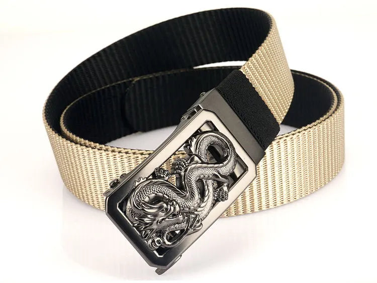 SupSindy New Man Double-sided Nylon Belt Dragon Rotate Metal Automatic Buckle Canvas Belts for Men Jeans Waistband Bicolor Strap Viralgem Store