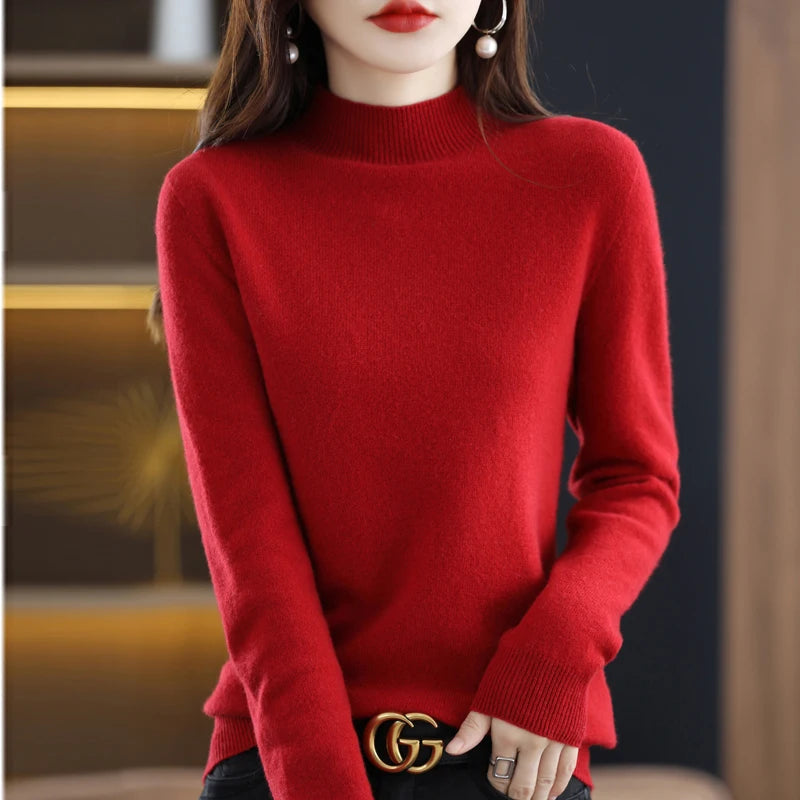 100% Pure Wool Half-neck Pullover In Autumn And Winter New Cashmere Sweater Women's Casual Knit Top Women's Coat 19 Colors Viralgem Store