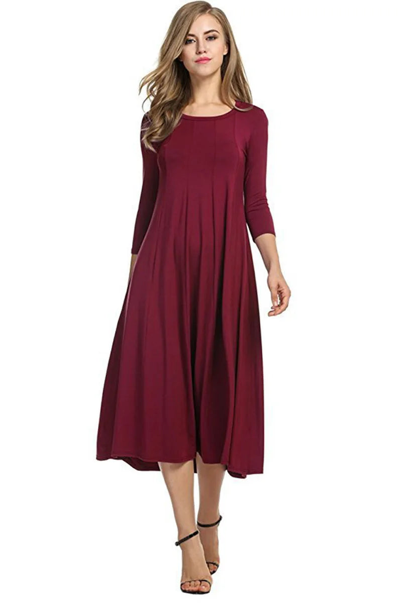 Women Autumn Solid Party Midi Dress Casual O Nesk Half Sleeve Office Lady Red Green Slim Elegant Dresses  Robe Ete XXL  Vestidos Viralgem Store