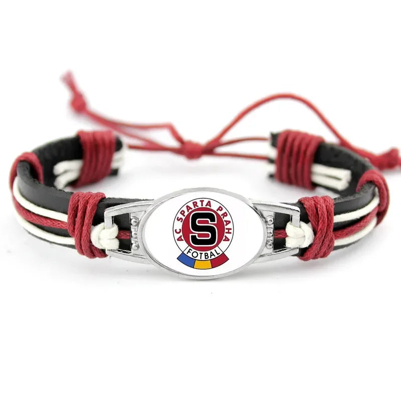 1PC Czech Republic  AC Sparta Praha Fotbal Charms Genuine Leather Bracelet Bangles Hand Braided Jewelry Dropshipping