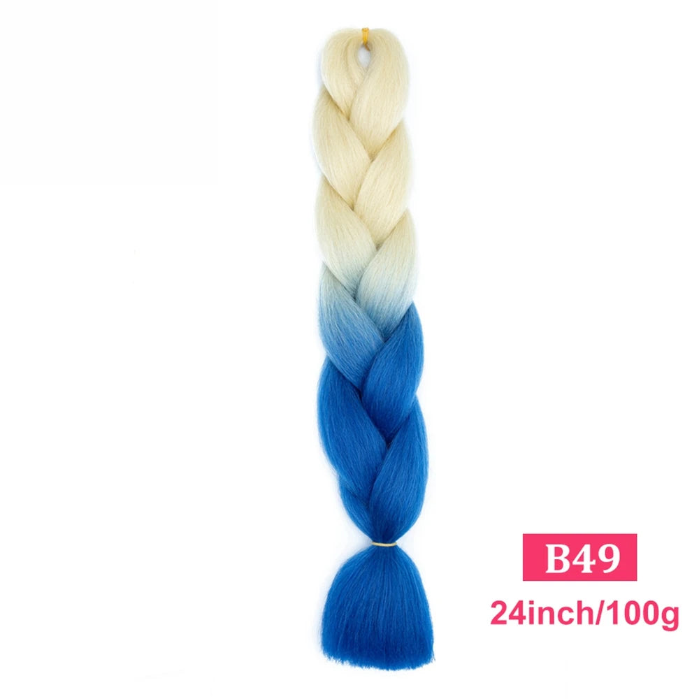 24inch Synthetic Long Braiding Hair Pre Strethced Colorful Ombre Brown Blonde Crochet Jumbo Braids Hair Extensions For Women