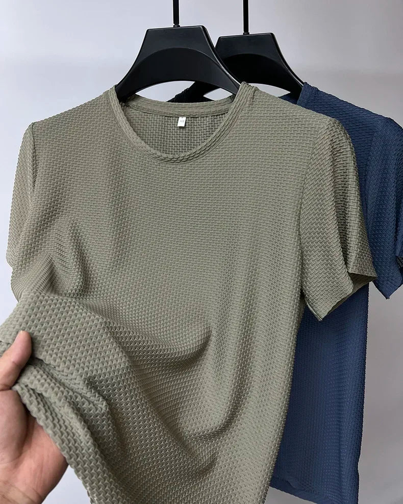 Summer Ice Silk High-End Solid Color High Quality Short Sleeve T Shirts Men's Breathable Fashion T-Shirt Male Brand Clothes 4XL