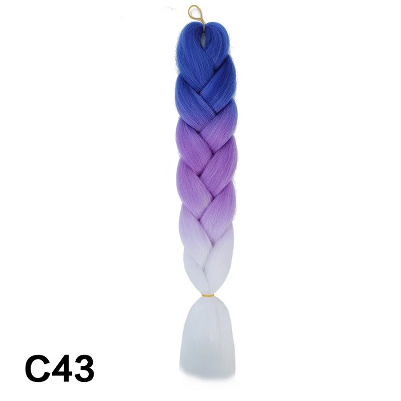 24Inch Synthetic Braiding Hair Extension Ombre Color Rainbow DIY Jumbo Hair Pink Red Blue Hairstyle for Women Viralgem Store