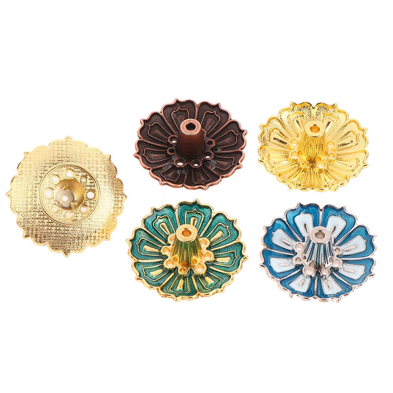 1Pc Lotus Alloy Incense Burner Stick Holder Home Buddhism Line Incense Plate Sandalwood Coil Base Delicate Temples Home Decor