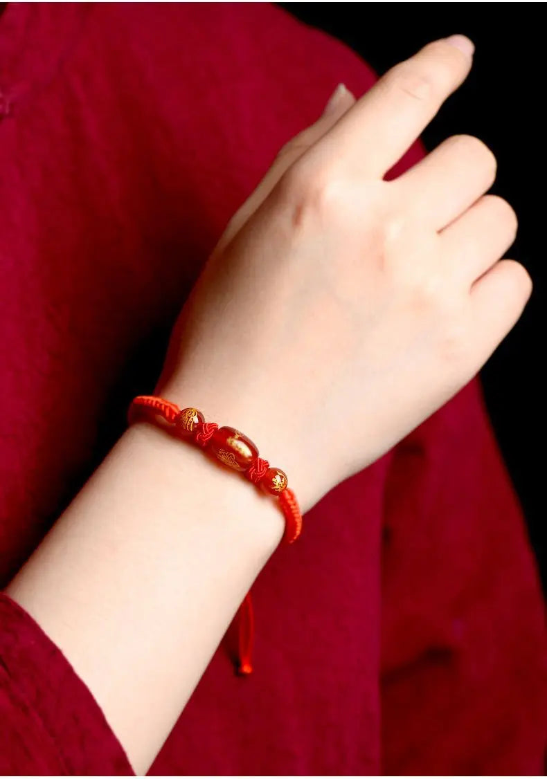 UMQ Original Birth Year Couple Cow Rabbit Dragon Dog Agate Resolve Twelve Zodiac Signs Braided Red Rope Bracelet