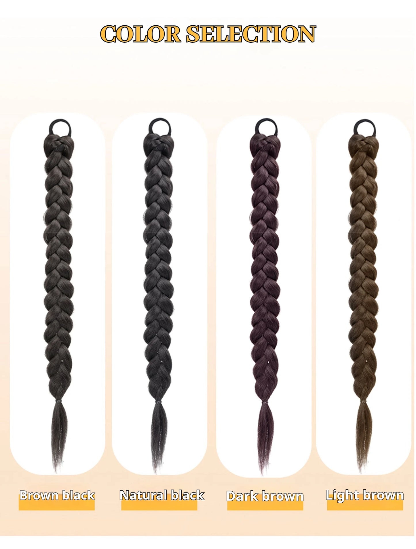 Synthetic Long Braided Ponytail Hair Extensions for Women Black Brown Pony Tail with Hair Rope High Temperature Fiber