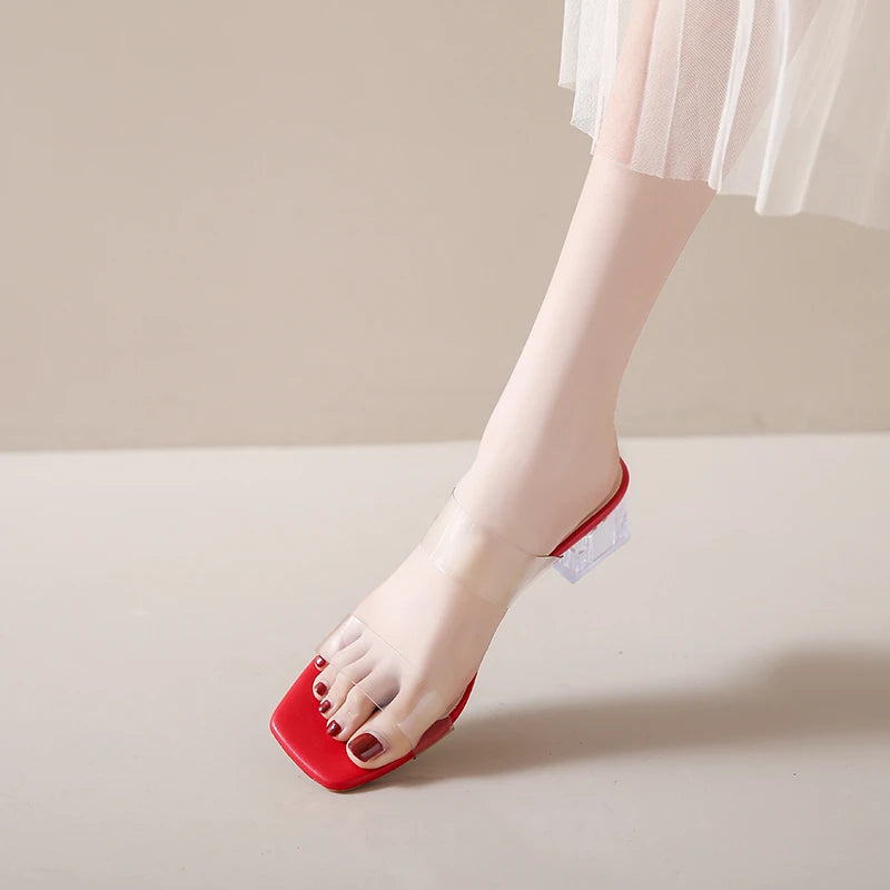 Summer Women Pumps Sandals PVC Jelly Slippers Open Toe High Heels Women Transparent Perspex Slippers Shoes Heel Clear Sandals