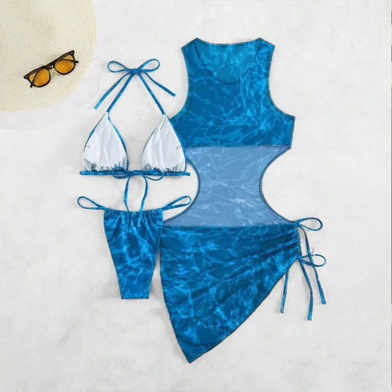 3 Pieces Tie Dye Bikinis Set Sexy Women Swimsuit Fashion Gradient Beachwear Female Party Bathing Suit Spring Summer