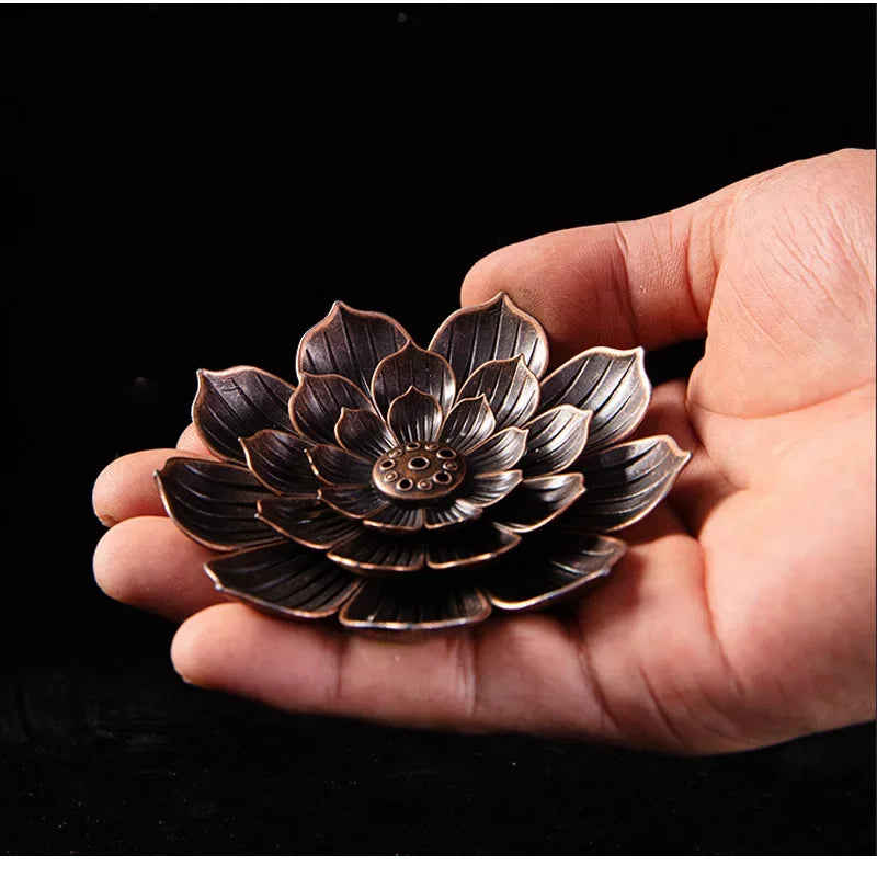 2024  Hot  Alloy Incense Burner Stick Holder Plate Buddhism Lotus Censer Bronze Nasturtium Incense Burner