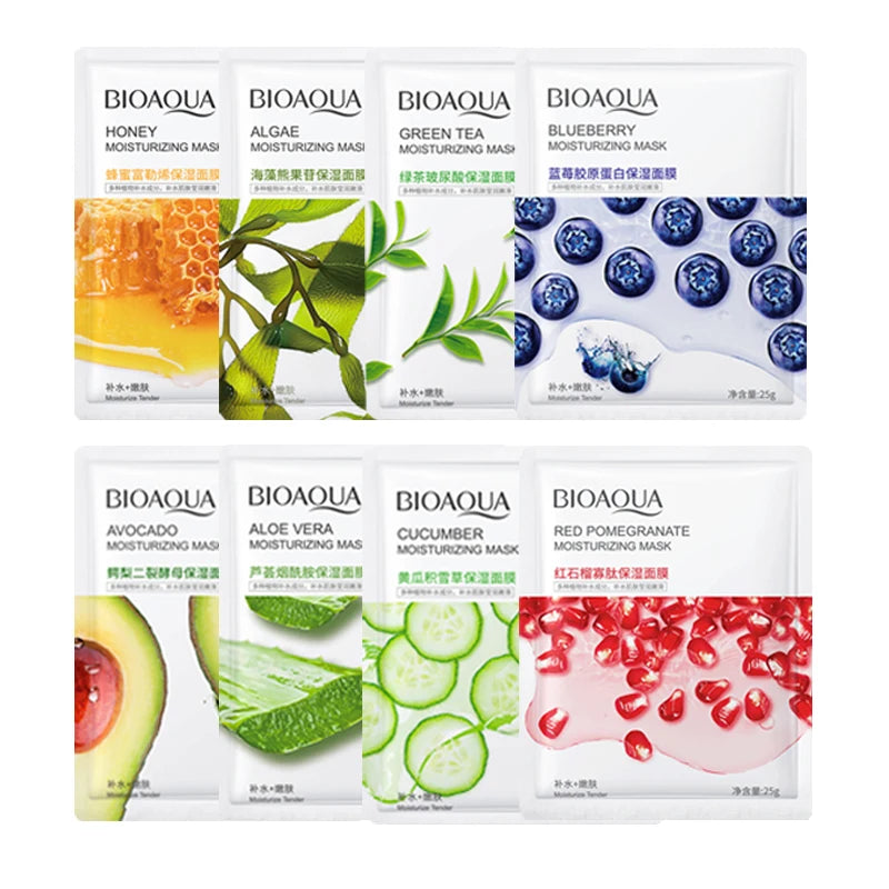 8pcs BIOAQUA Fruit Facial Masks Moisturizing Hydrating Brightening Anti-aging Face Mask Sheet Masks for Face Skin Care Viralgem Store